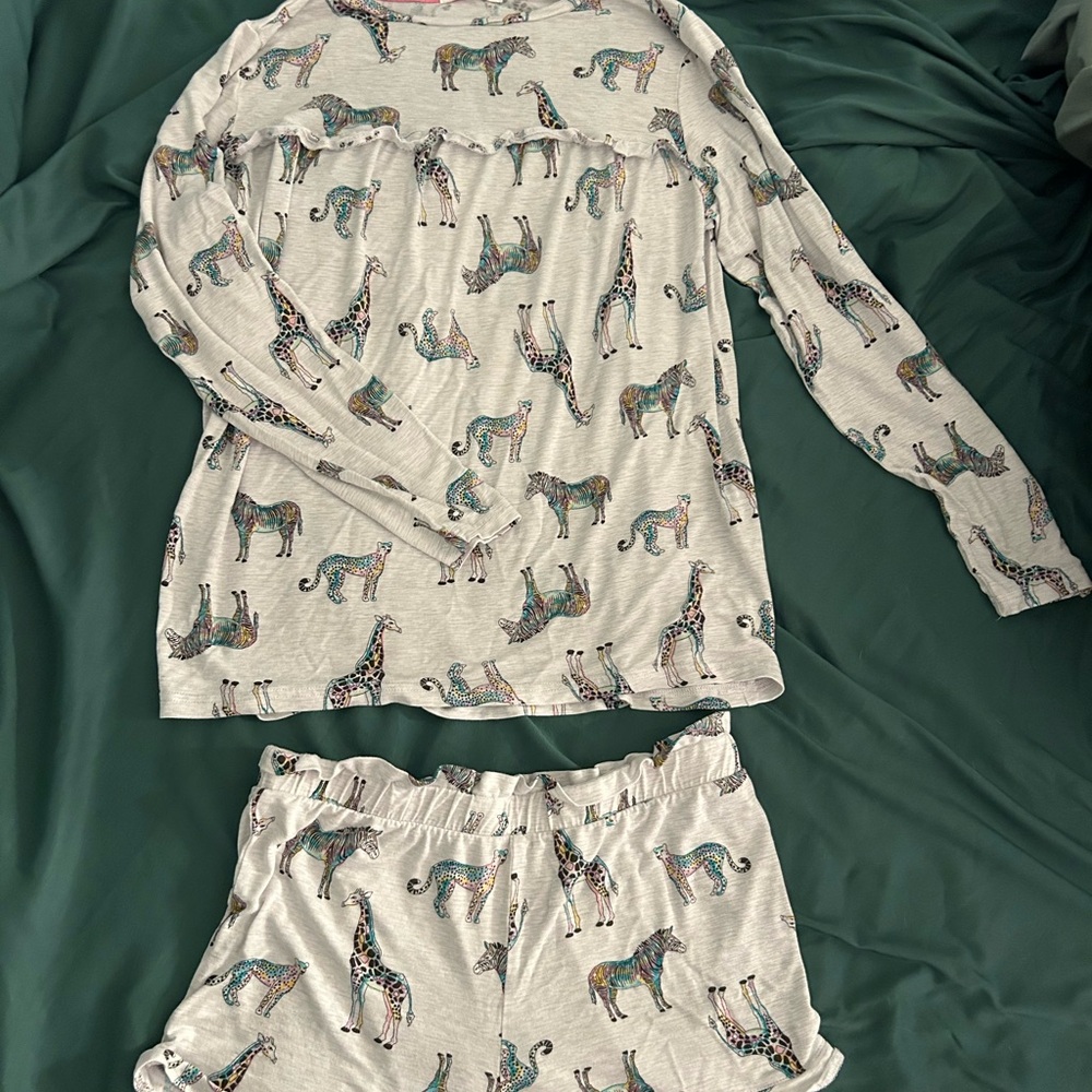 Cozy Blue and Green Pajama Set with Long Sleeves